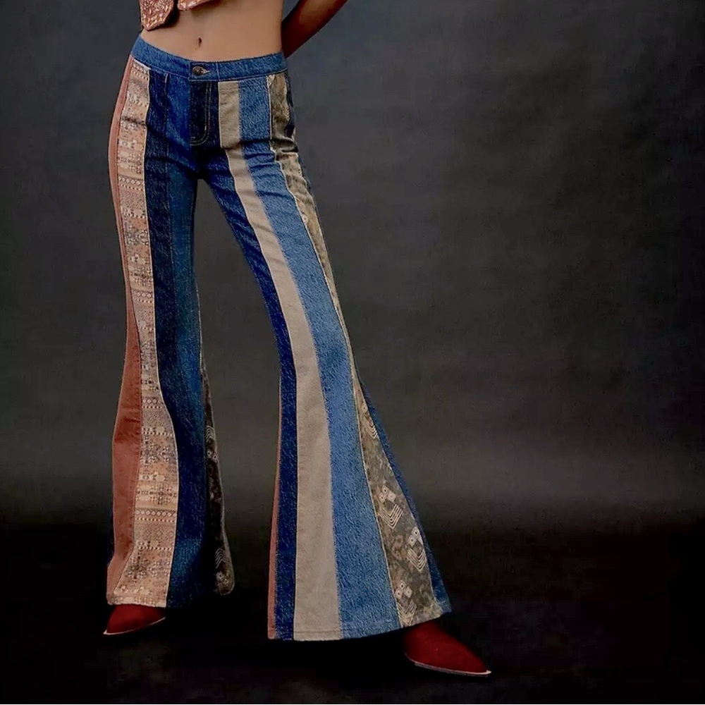 Free People Low-Rise Serena Patchwork Flare Size 26